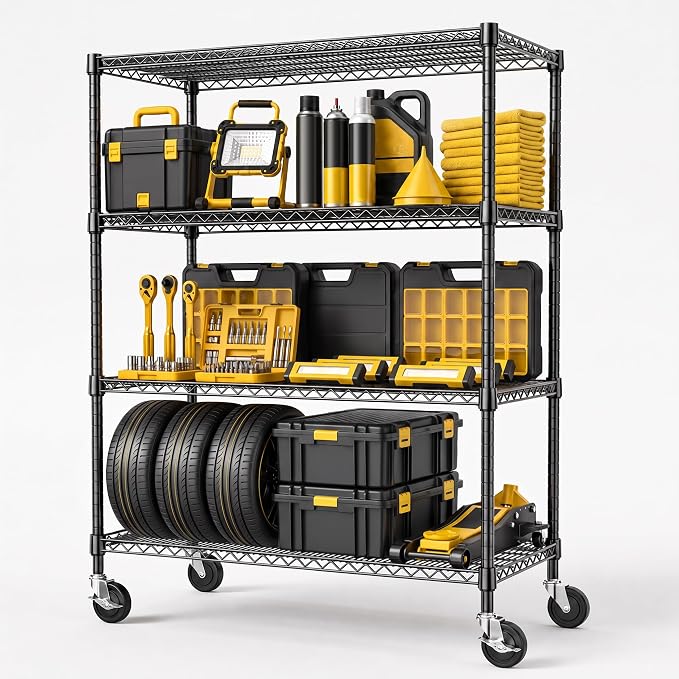 Wire Shelving Unit with Wheel, 53 inch Wide shelving by IZEUK