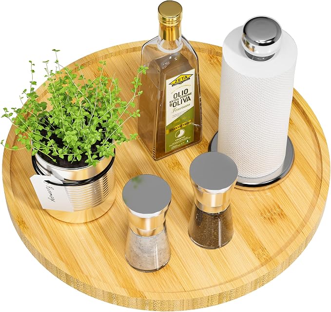 Lazy Susan Organizer, 13.2 Inch Non-Skid Bamboo Lazy Susan by VeyFey