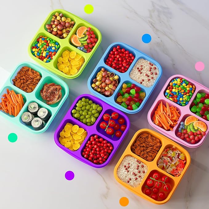 KEMETHY 6 Pcs Bento Snack Containers, Reusable 4 Compartment Food Storage - Image 7