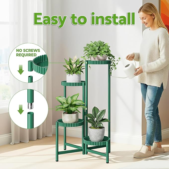 4-Tier Metal Plant Stand Indoor Outdoor, Corner Tall Plant Shelf - Image 6