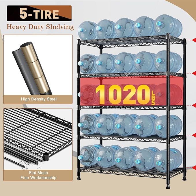 REIBII 5-Tier Wire Shelving Rack Storage Shelves Metal Shelves, 1020 LBS - Image 5