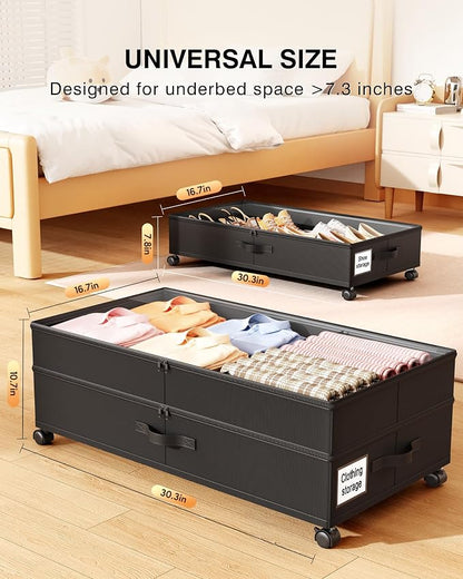 Under Bed Storage with Wheels, 7.5-10.6 inchTall Adjustable Storage - Image 2