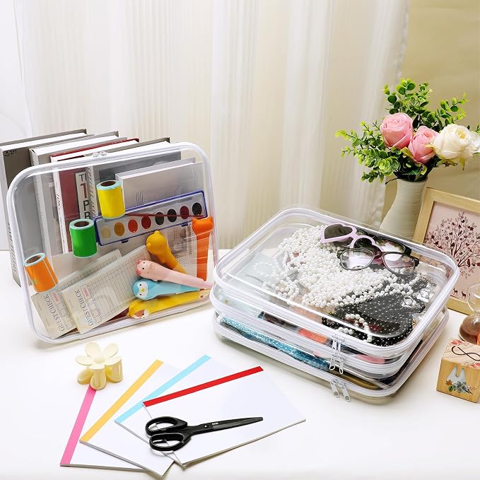 Hoolerry 4 Pcs Hard Clear Zipper Case Makeup Bags Plastic Pencil Pouch - Image 6