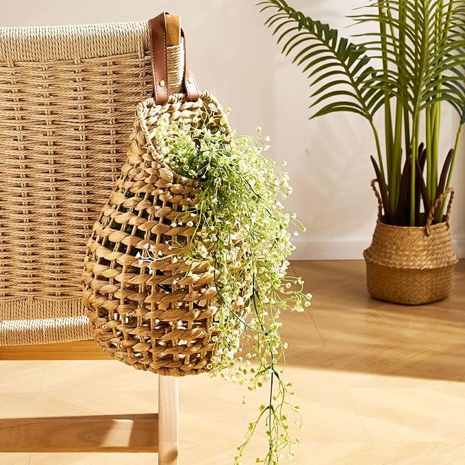 Woven Front Door Basket Water Hyacinth Wall Hanging Basket Decorative Boho - Image 6