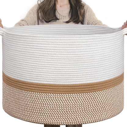 INDRESSME XXXLarge Cotton Rope Basket 21.7" x 21.7" x 13.8" Woven Baby laundry by INDRESSME