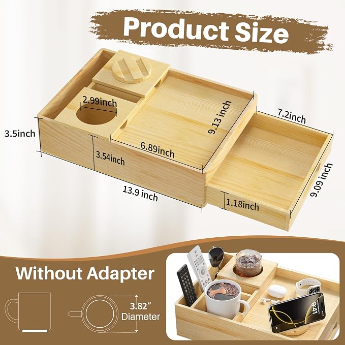 Couch Cup Holder, 7-in-1 Couch Caddy Tray, Sofa Side Table - Image 2