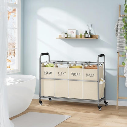 Tajsoon 4 Bag Laundry Sorter Cart, 4 Section Laundry Hamper Sorter - Image 6