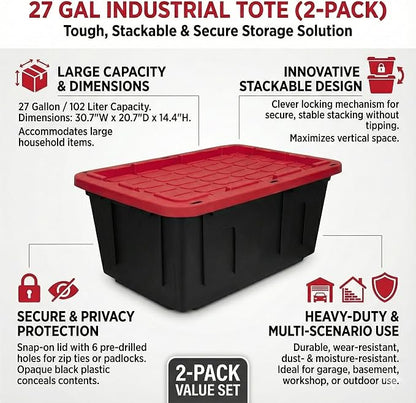 27 Gal Industrial Tote, 4 Pack Plastic Storage Bins - Image 2