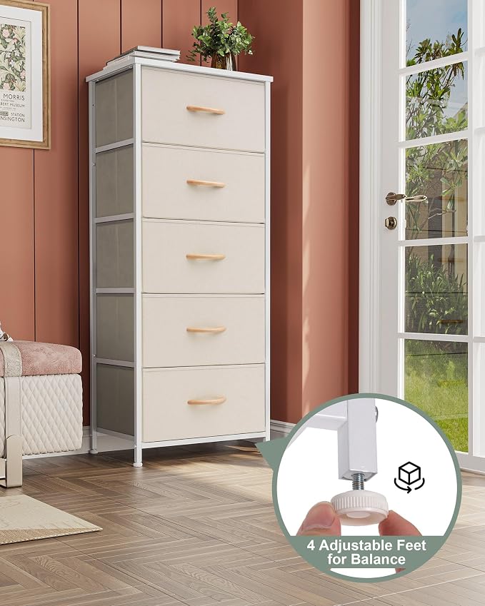 Tall Dresser Vertical Fabric Storage Tower Organizer, 5 Drawers | Sturdy Steel - Image 7