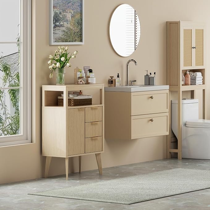 Natural Wood Bathroom Floor Cabinet - Image 7