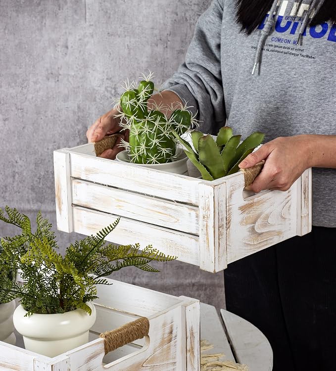 TIMRIS Set of 3 Rustic Wood Nesting Crates, Farmhouse Wooden Storage Container - Image 4