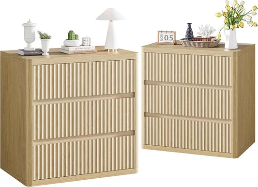 Fluted Nightstand Set of 2, Natural Oak Night Stand by StandifurnoFurniture