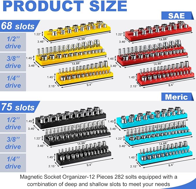 12 Pcs Magnetic Socket Organizer Set Compatible - Image 2