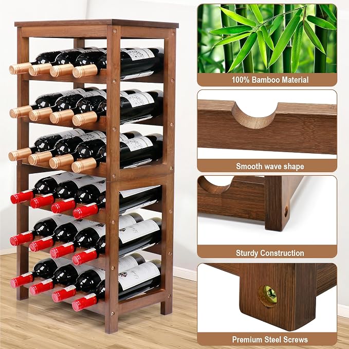 Wine Rack Free Standing Floor, 6-Tier 24 Bottles Display Wine Storage Shelves - Image 4