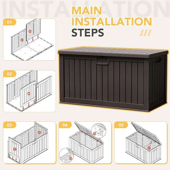 240 Gallon HDPE Deck Box Outdoor Indoor Waterproof Storage Box - Image 7