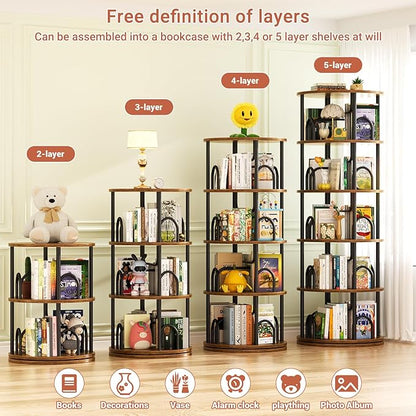 Aheaplus 5 Tier Rotating Bookshelf Tower, 360 Display Spinning Bookcase - Image 6