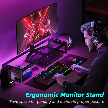Simple Trending Dual Monitor Stand Riser, Tempered Glass Computer Desk Organizer - Image 6