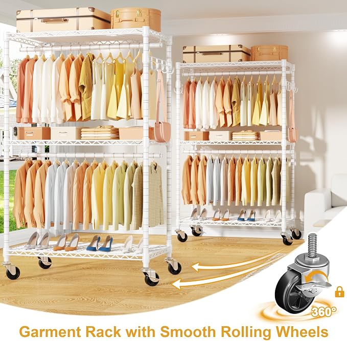 P1 Rolling Clothes Rack Heavy Duty, Metal Closet Clothing Rack - Image 5