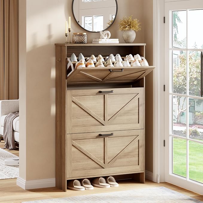 Nicetree Shoe Cabinet for Entryway, 3 Flip Drawers Shoe Storage Cabinet by Nicetree