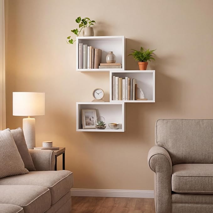 Novabright 3 Set Floating Cube Shelves Wall Mounted Wood Decor, Hanging Storage - Image 4