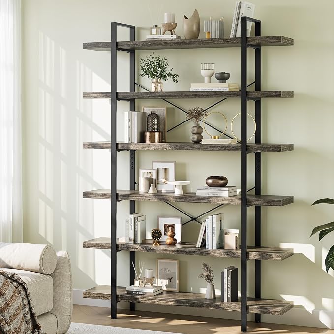 Bookshelf Set, Heavy Duty 6-Tier Industrial Bookcase, 120lbs Shelf Capacity - Image 9