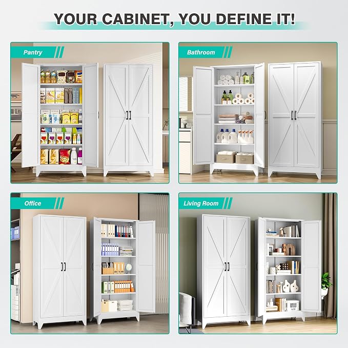 75" Tall Pantry Cabinet, Farmhouse Kitchen Pantry Storage Cabinets - Image 4