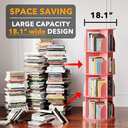 SpaceAid 4 Tier Rotating Bookshelf Tower, Spinning Bookcase Lazy Susan - Image 3