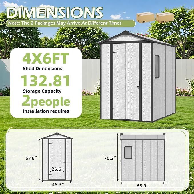 4 x 6 FT Plastic Outdoor Storage Shed, All-Weather Resin Tool Shed - Image 2