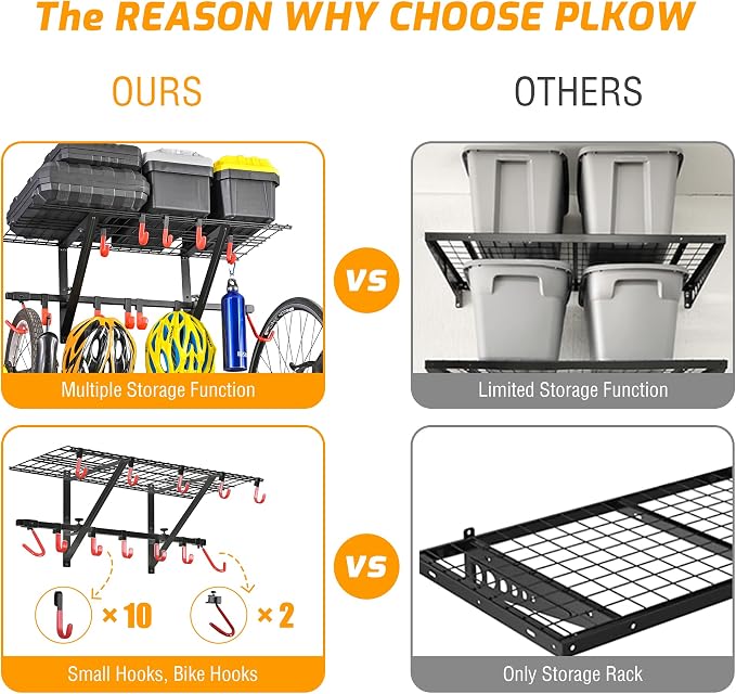 PLKOW Garage Wall Shelving Includes Bike Hooks, Sturdy Adjustable Garage - Image 3