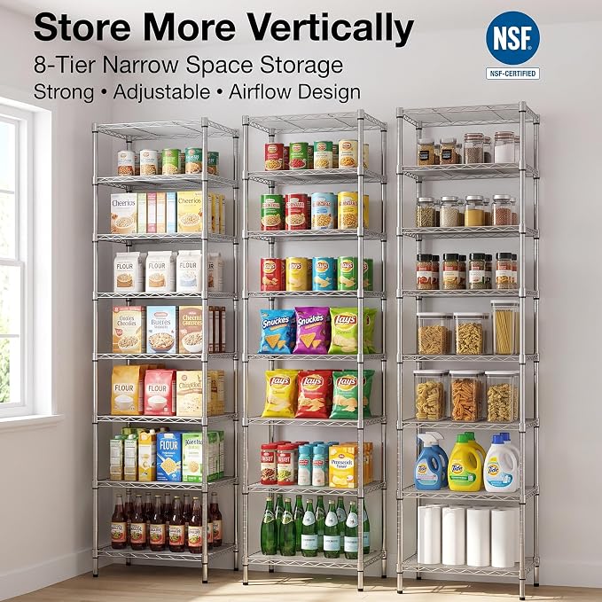 Finnhomy Heavy Duty 8 Tier Wire Shelving, Pantry Shelves - Image 7