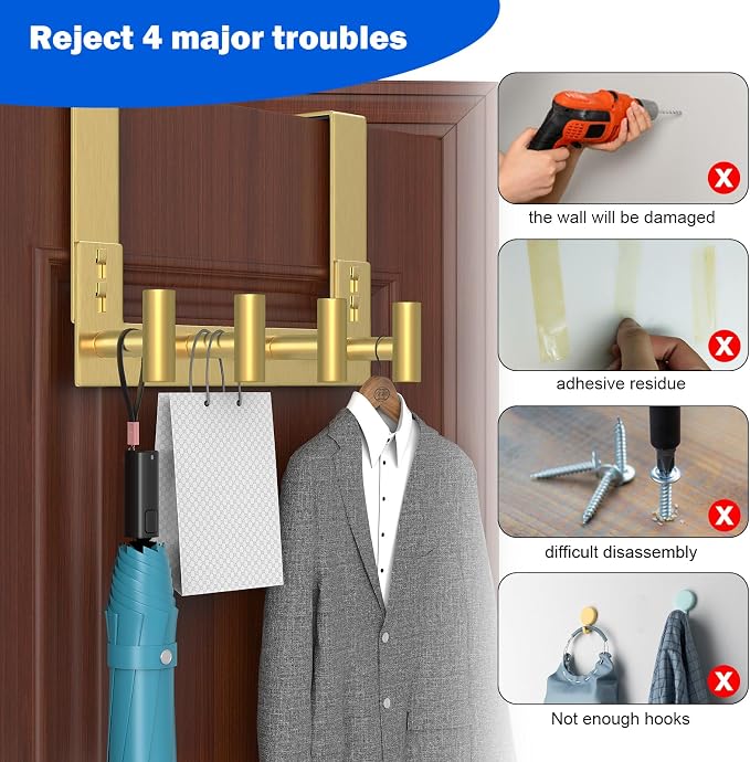 PMMASTO Over The Door Hooks, Fits 1-3/4" Thick Door No Drill Hooks - Image 6