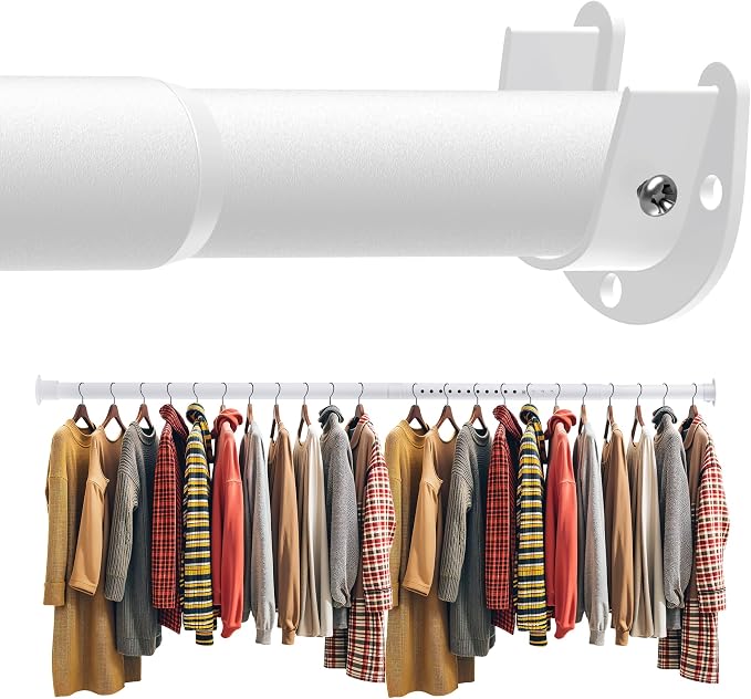 Closet Rod 50-99 Inches, Adjustable Heavy Duty Metal White Closet Rods by Unknown