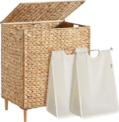 SONGMICS Laundry Hamper 2 Sections, 34.3 Gal. Handwoven Water Hyacinth Wicker by Unknown