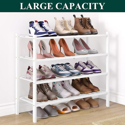 Smiry Bamboo Shoe Rack for Closet, 4 Tier Wooden Stackable Shoe Organizer - Image 5