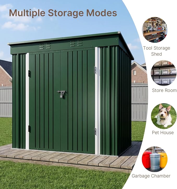 Gizoon 8' x 6' Outdoor Storage Shed, Lockable Doors and Ventilation - Image 6