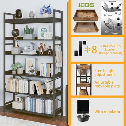 HCHQHS Bookshelf, Adjustable Industrial Bookcase, Vertical Tall Book Shelf - Image 6