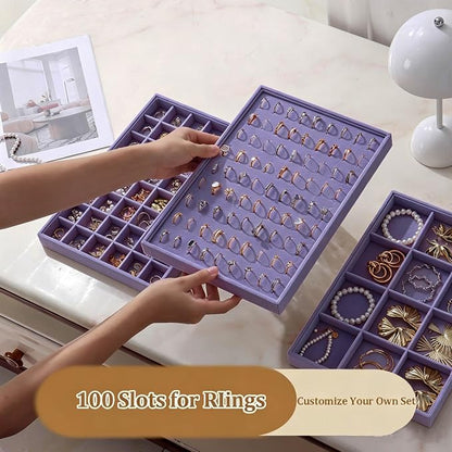 Large Velvet Jewelry Tray 2 Pack Stackable Jewelry Display Drawer Inserts Trays - Image 4