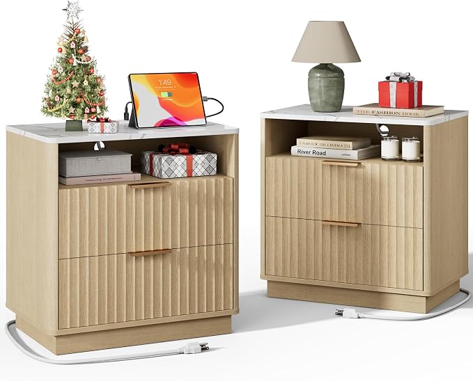 Large Fluted Night Stand Set of 2 by FavourLife