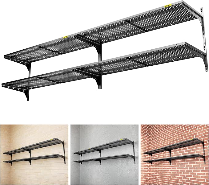 2-Pack 2 Tier 1.3x4ft Garage Shelving Wall Mounted, 520lbs Load by AECXM