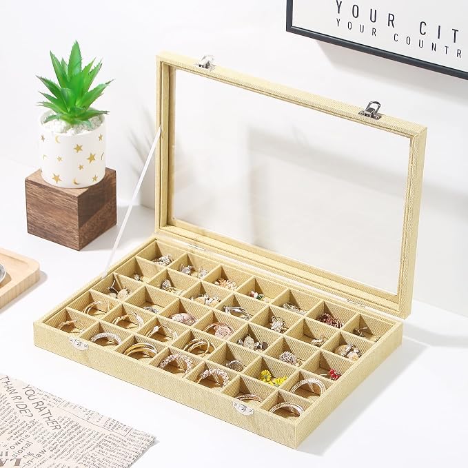 Coward Ring Earring Jewelry Organizer Box, 35 Grids Dustproof Display Holder - Image 4