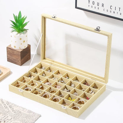 Coward Ring Earring Jewelry Organizer Box, 35 Grids Dustproof Display Holder - Image 4