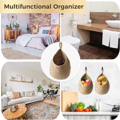 2Pcs Jute Hanging Fruit Baskets, Kitchen Vegetable Wall Storage Organizer | - Image 5