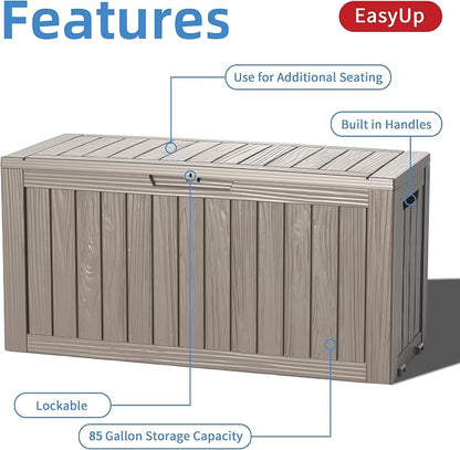 EasyUp 85 Gallon Outdoor Storage Box, Resin Waterproof UV-Resistant Deck Box - Image 3