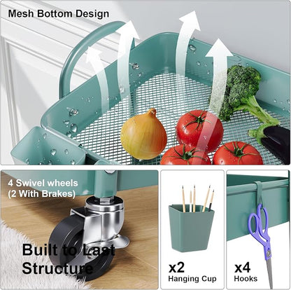 3 Tier Green Metal Rolling Cart - Image 5
