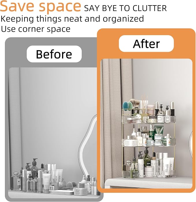 Makeup Organizer Countertop 3 Tier, Corner Bathroom Countertop Organizer - Image 4