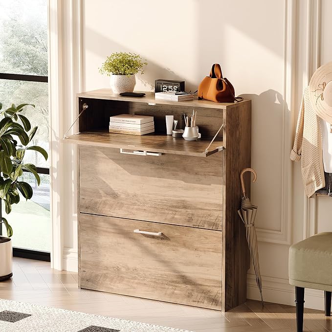 VINGLI Grey Shoe Cabinet for Entryway, Slim Shoe Rack Storage - Image 3