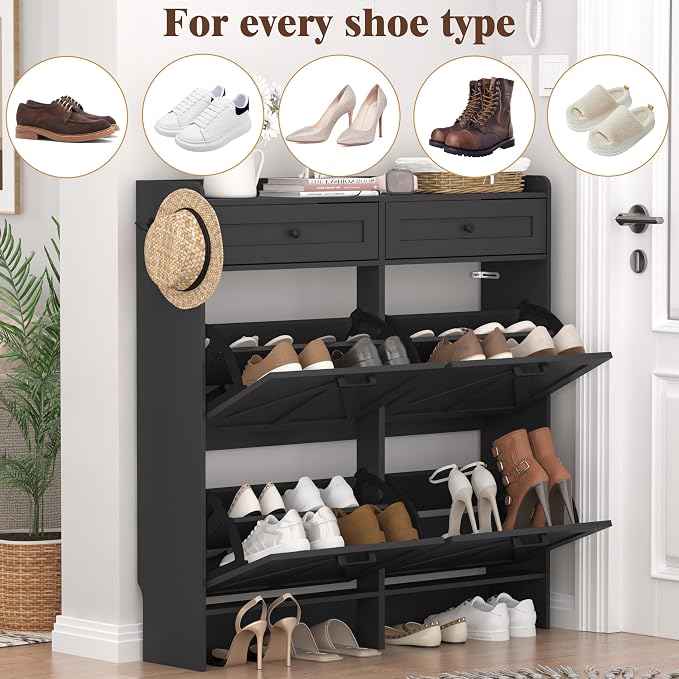 Thacuok Shoe Cabinet with 4 Flip Drawers & 2 Storage Drawers, Rustic Farmhouse - Image 8