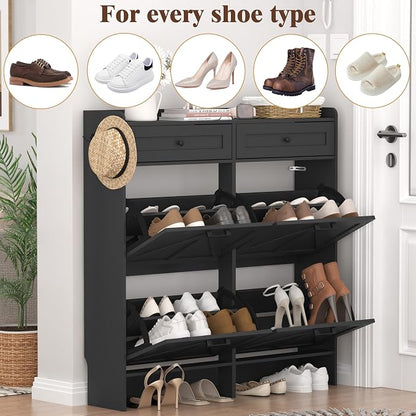 Thacuok Shoe Cabinet with 4 Flip Drawers & 2 Storage Drawers, Rustic Farmhouse - Image 8