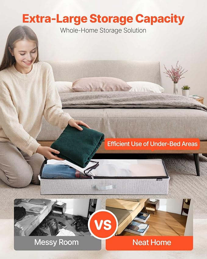 VEVOR Under Bed Storage with Clear Lids, 33.5 x 16.9 x 4.7 Inch, 45L Large - Image 4
