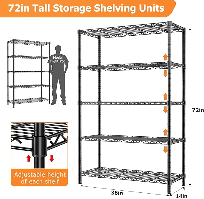 Storage Shelves Heavy Duty, 5-Tier Adjustable Metal Industrial Utility Shelf - Image 2